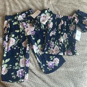 NWT BCBGirls Floral Kids Matching Set - Navy and Pink 3T